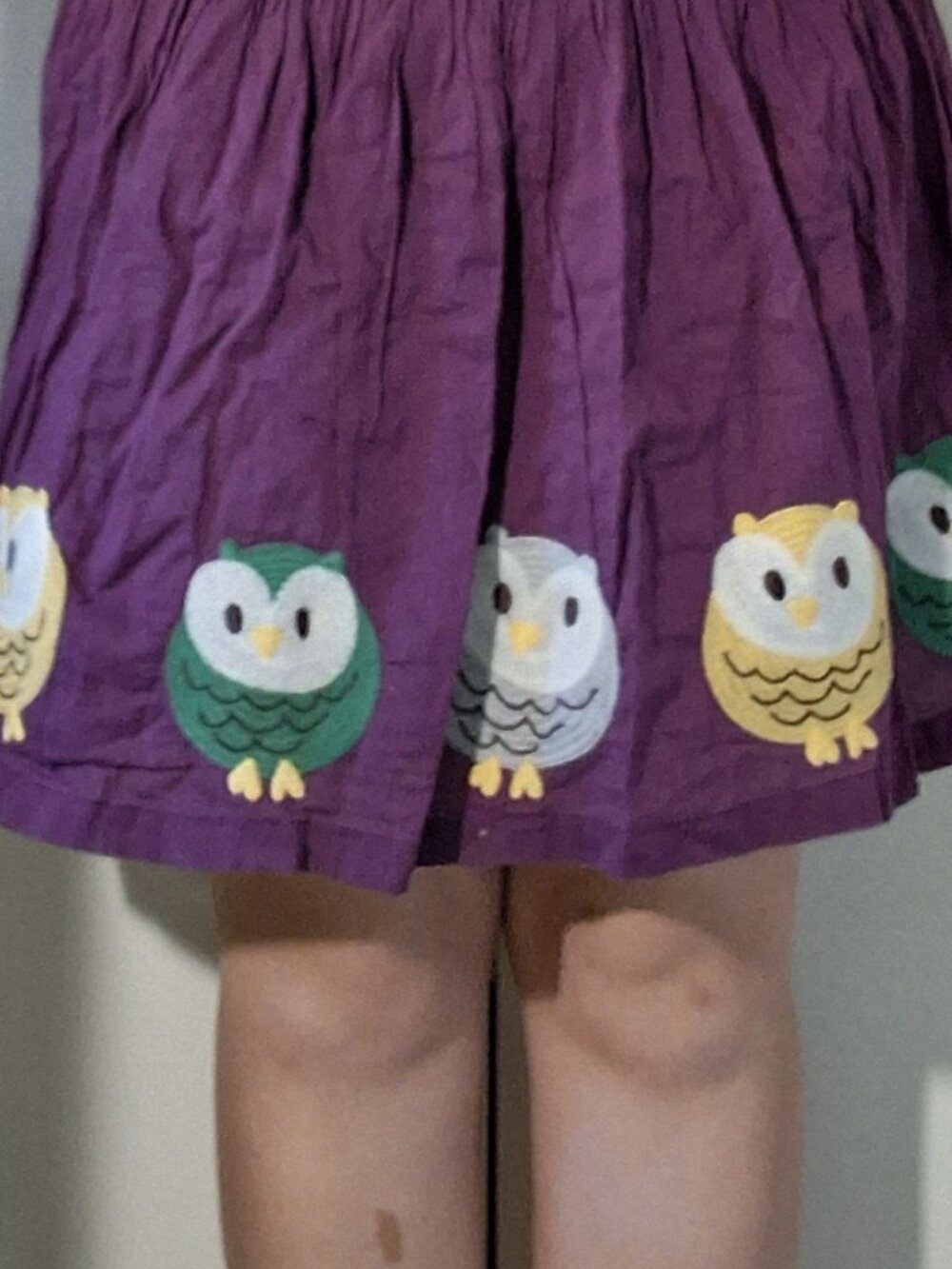 mini Boden 100% Cotton Purple Embroidered Owl Skirt - Picture 2 of 4